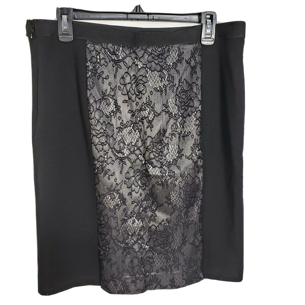 Rafaella Women's Pencil Skirt Size 12 Knee Length Black Lined Floral Lace Panel